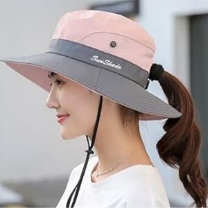 Sun Shade UPF 50 Pony Tail Two-Tone Blush and Gray Sun Hat